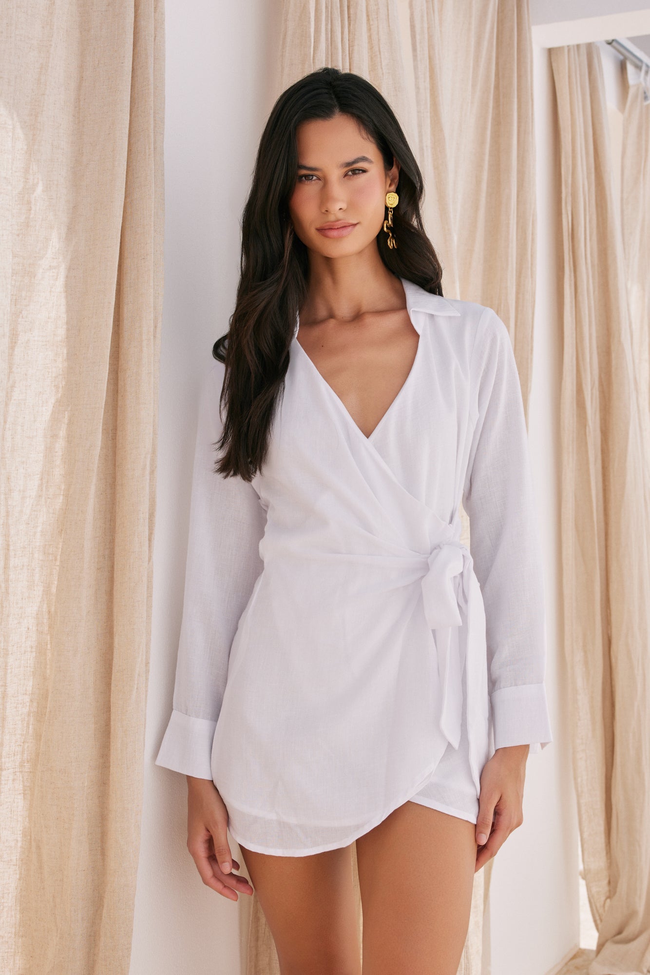Serena Tie Side Shirt Dress White