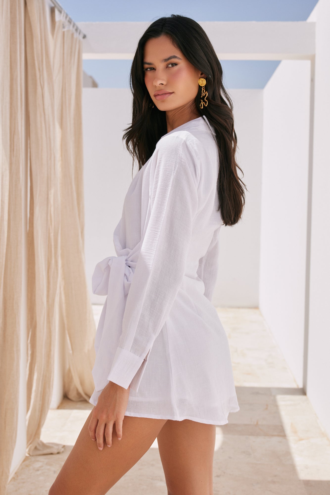Serena Tie Side Shirt Dress White